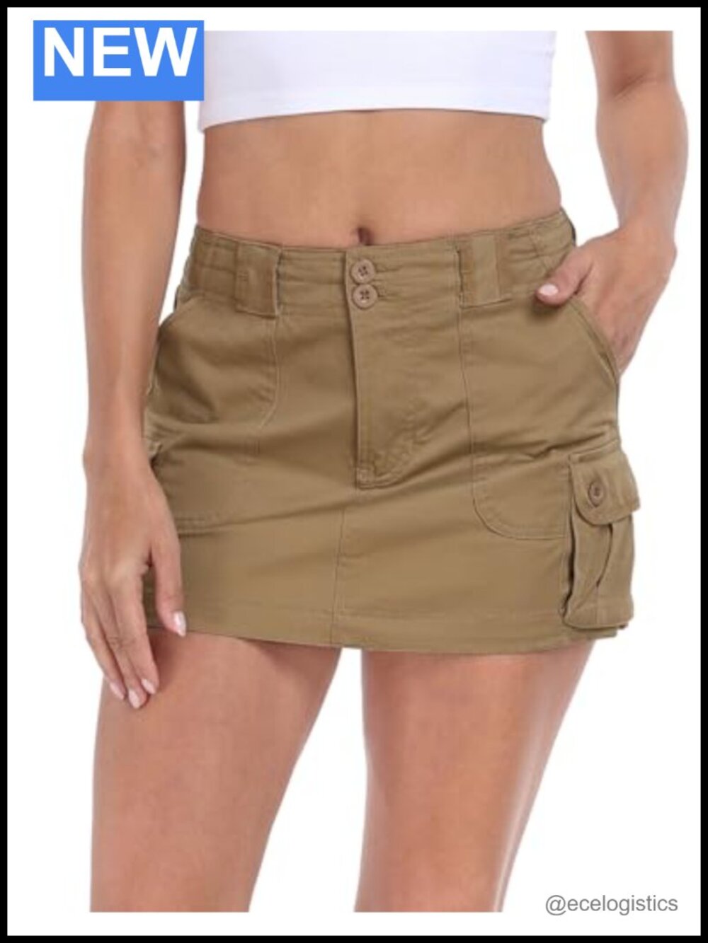 Y2K Bodycon Cargo Mini Skirt 6 Pockets Cotton Spandex Zip Fly